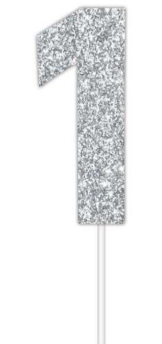 Silver Glitter Cake Topper - No 1 - Click Image to Close